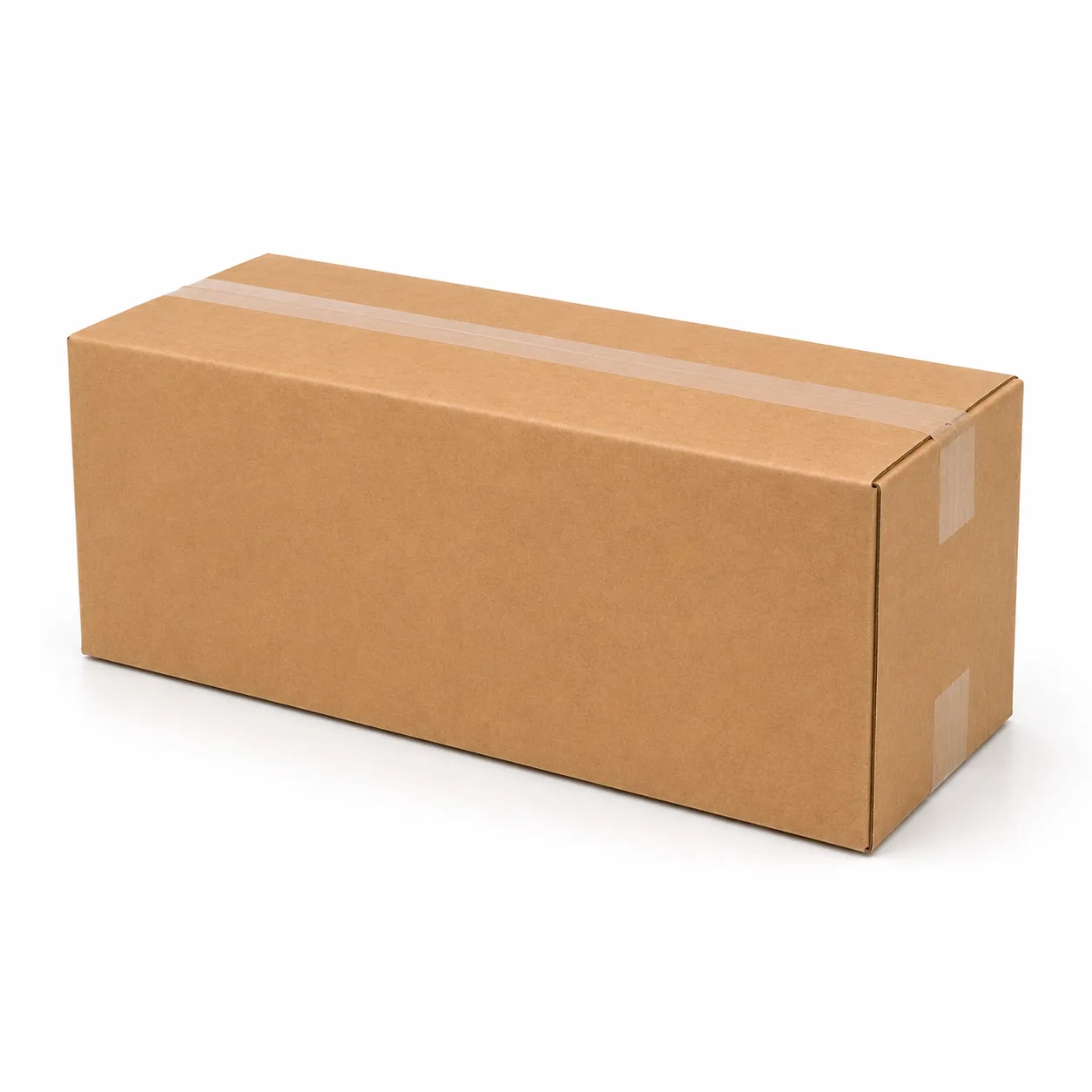 Close-up view of brown corrugated carton material and tape area