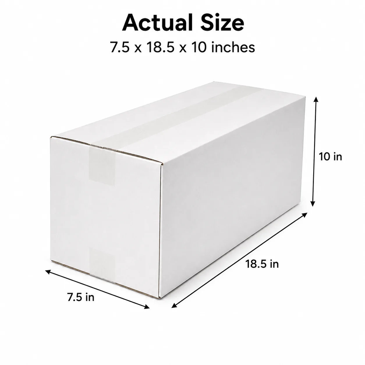 7.5x18.5x10 inch white taped corrugated carton box with actual size dimensions by Boxwaale.in