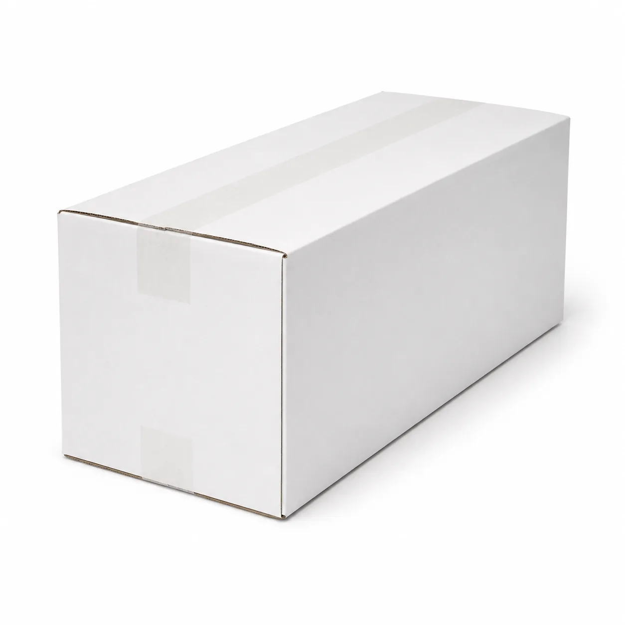Side view of 7.5x18.5x10 inch white corrugated shipping carton