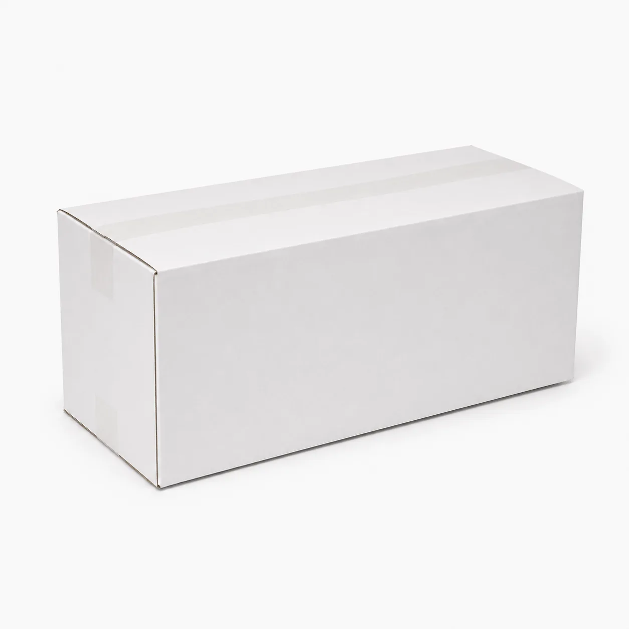 Close-up view of white corrugated carton material and tape area
