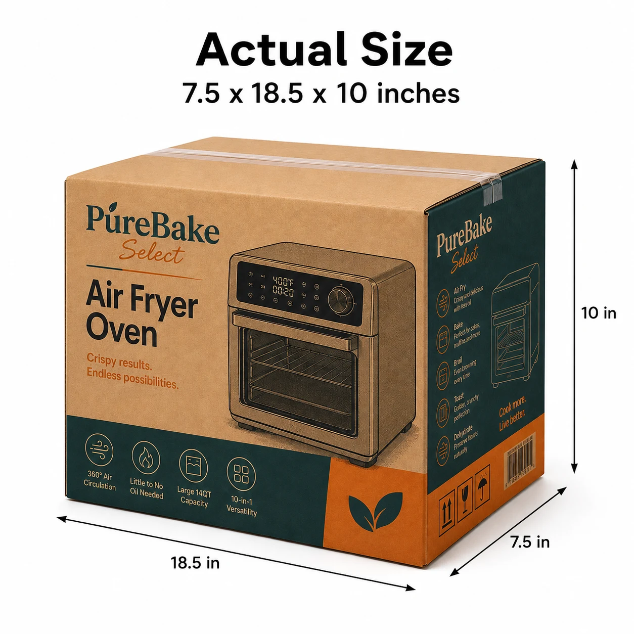 7.5x18.5x10 inch custom printed taped corrugated carton box with actual size dimensions by Boxwaale.in