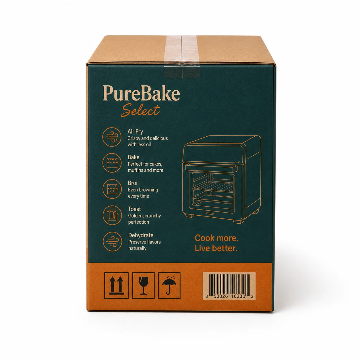 Close-up view of custom printed corrugated carton material and tape area