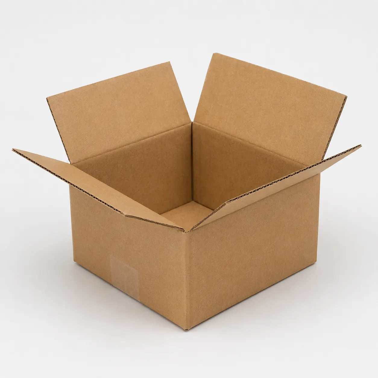 Side view of 5x5x2.75 inch brown corrugated shipping carton