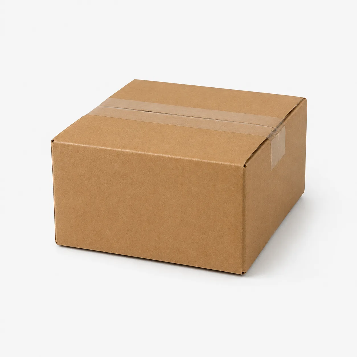 Close-up view of brown corrugated carton material and tape area