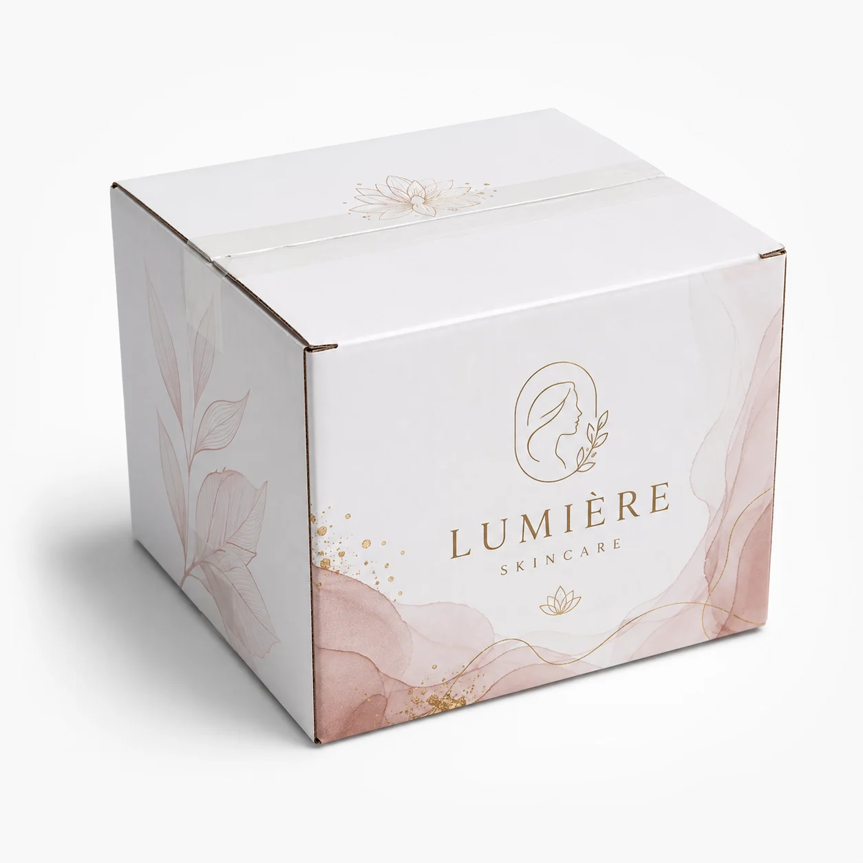 Side view of 5x5x2.75 inch custom printed corrugated shipping carton