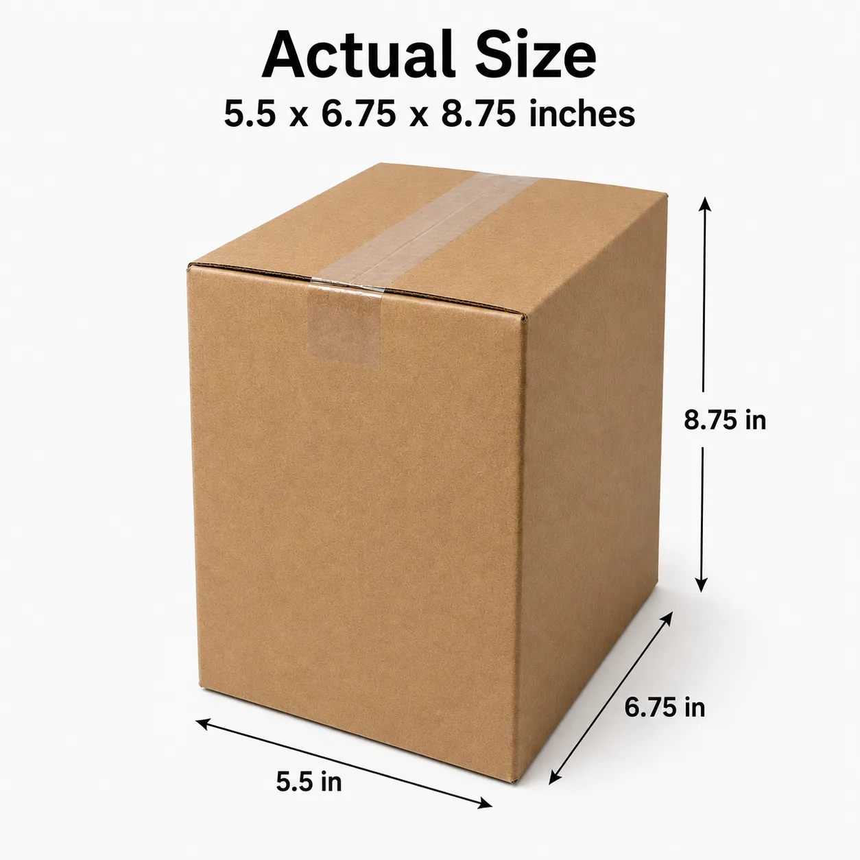 5.5x6.75x8.75 inch brown taped corrugated carton box with actual size dimensions by Boxwaale.in