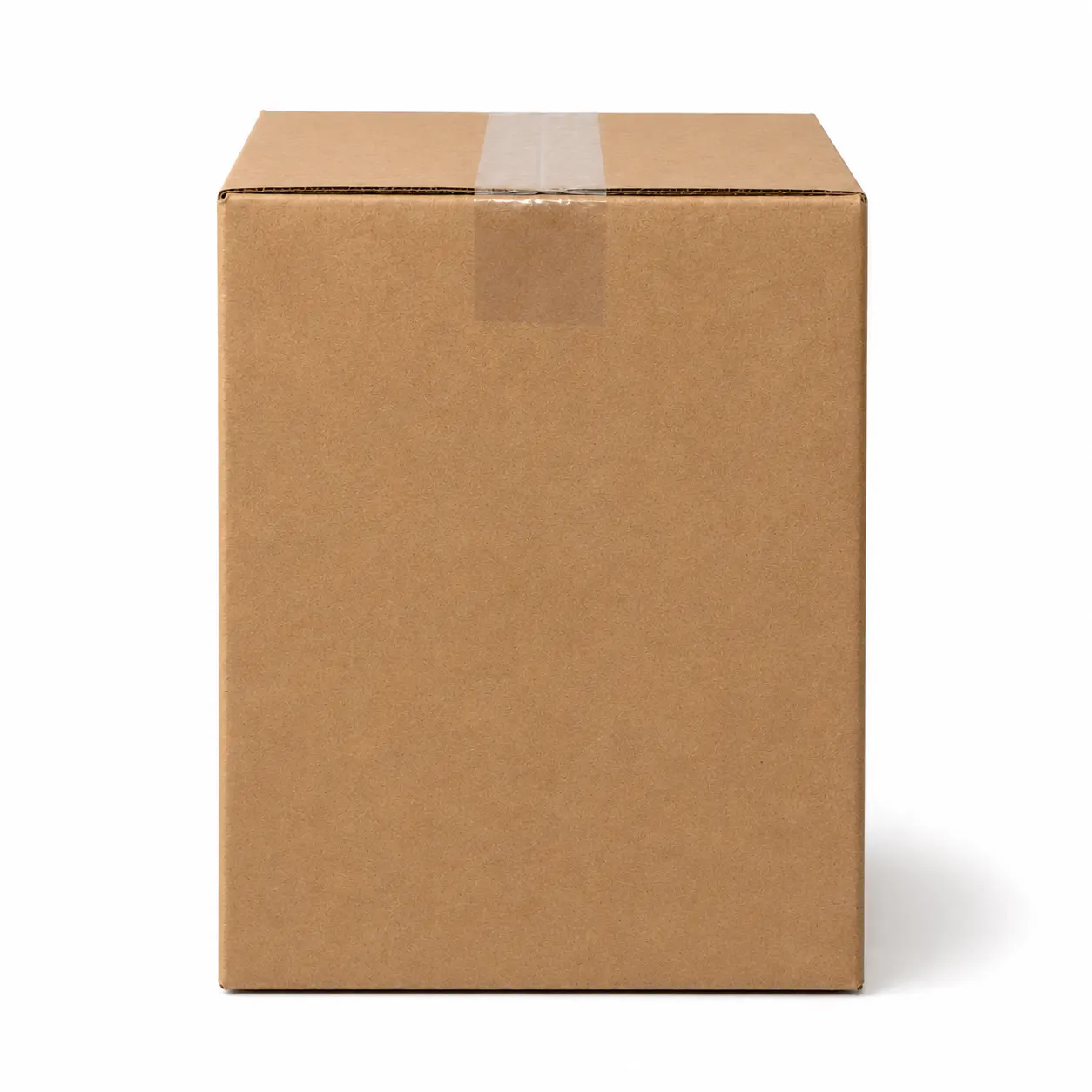 Top view of 5.5x6.75x8.75 inch brown carton box with adhesive tape seam
