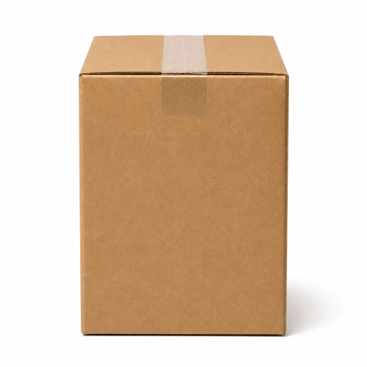 Close-up view of brown corrugated carton material and tape area