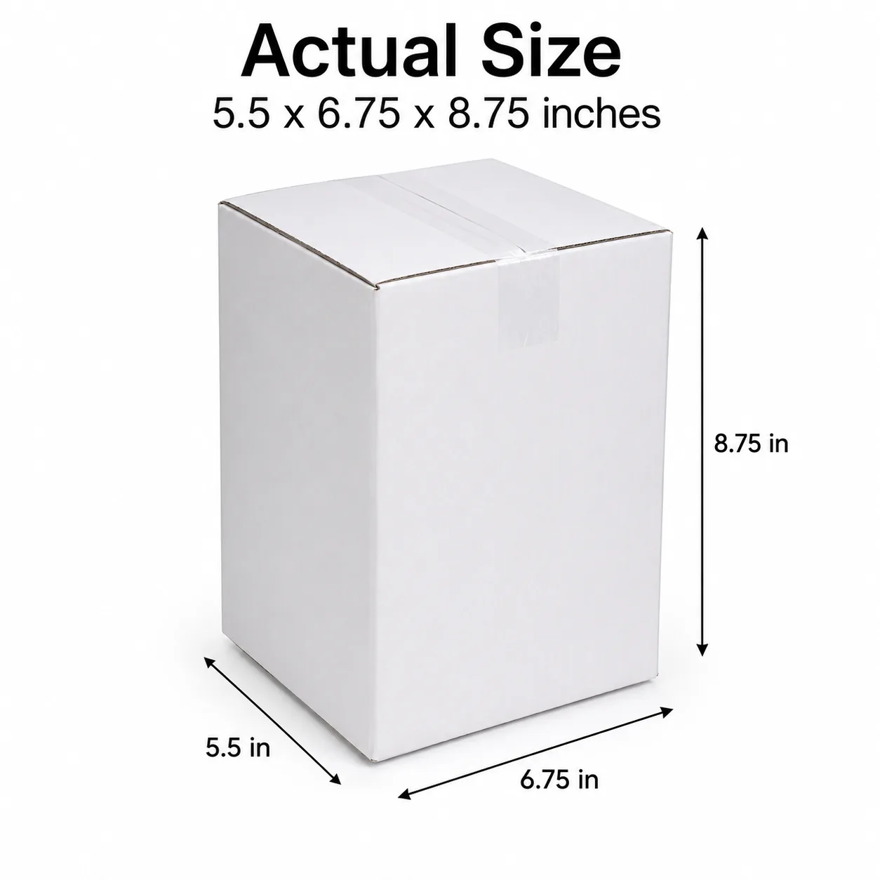 5.5x6.75x8.75 inch white taped corrugated carton box with actual size dimensions by Boxwaale.in