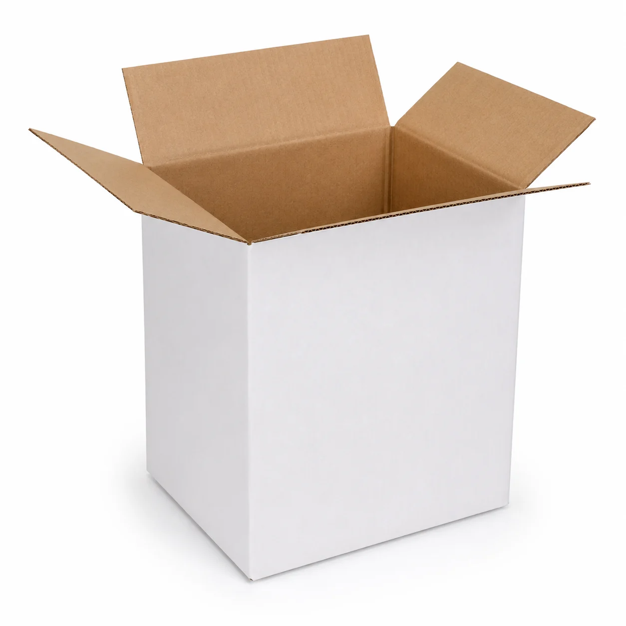 Top view of 5.5x6.75x8.75 inch white carton box with adhesive tape seam