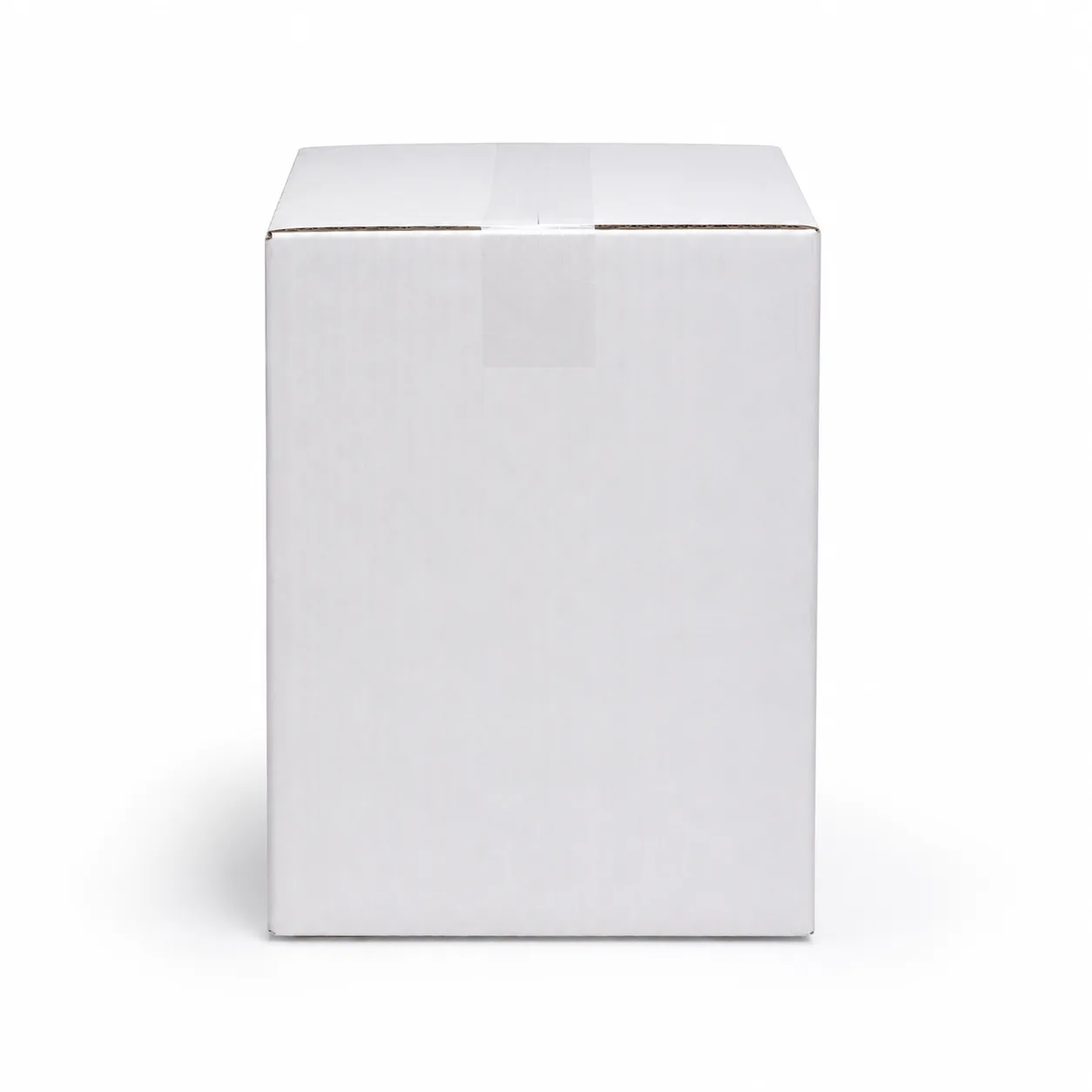 Side view of 5.5x6.75x8.75 inch white corrugated shipping carton