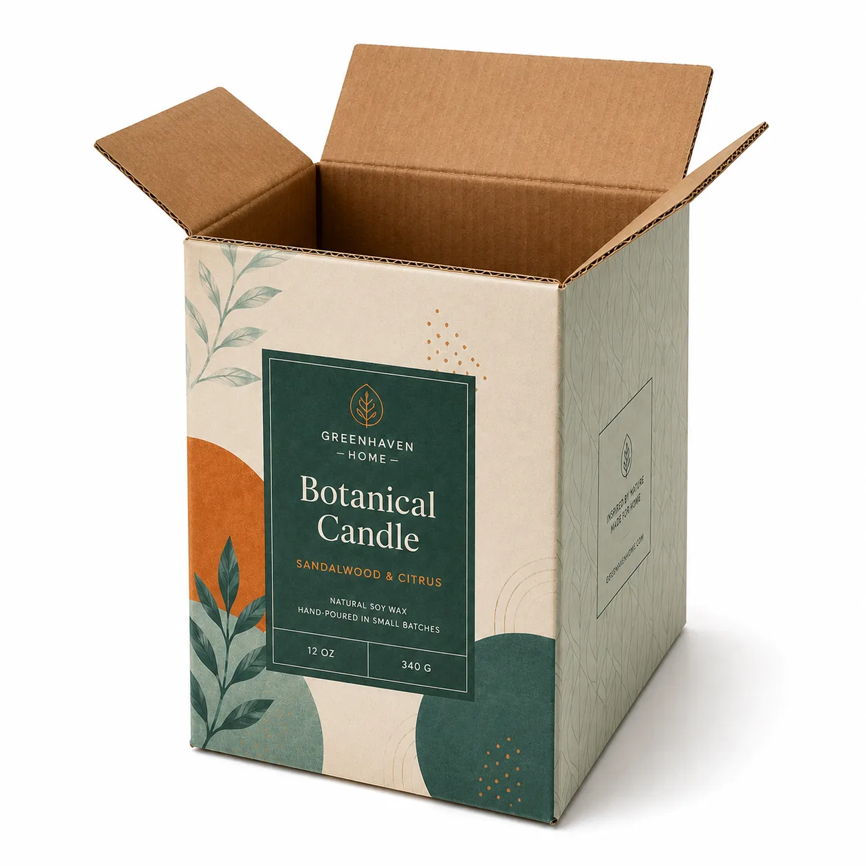 Top view of 5.5x6.75x8.75 inch custom printed carton box with adhesive tape seam