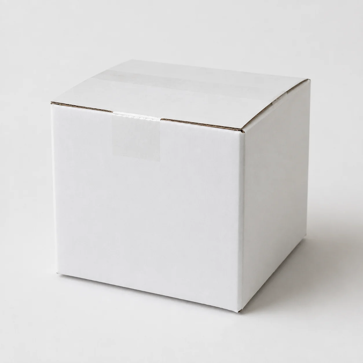 Side view of 4.75x4.75x4 inch white corrugated shipping carton