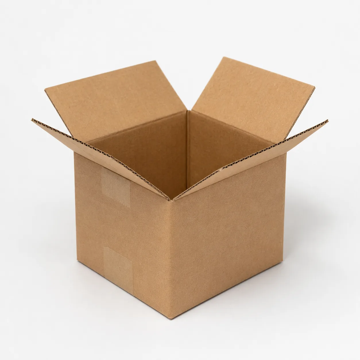 Top view of 4.75x4.75x4 inch brown carton box with adhesive tape seam