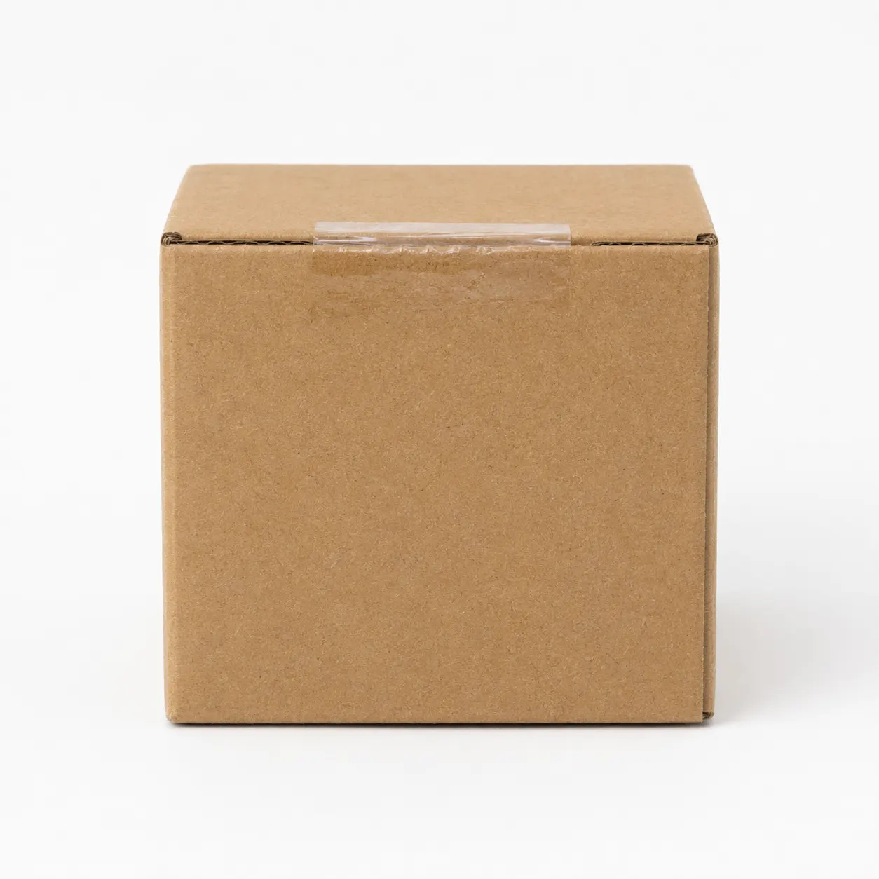 Side view of 4.75x4.75x4 inch brown corrugated shipping carton