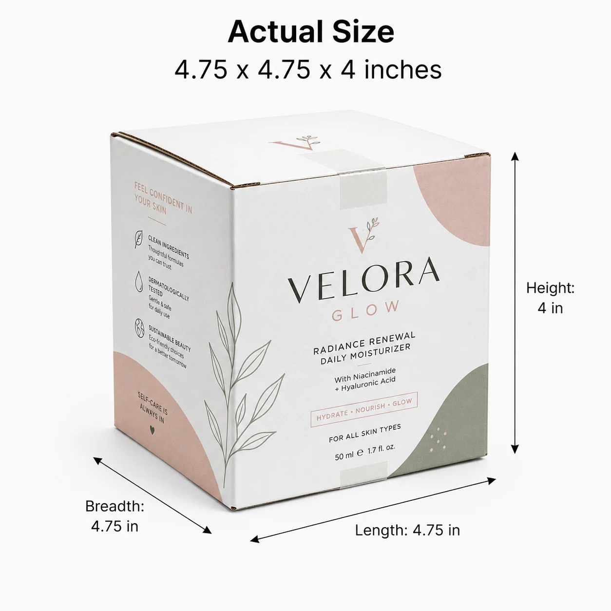 4.75x4.75x4 inch custom printed taped corrugated carton box with actual size dimensions by Boxwaale.in