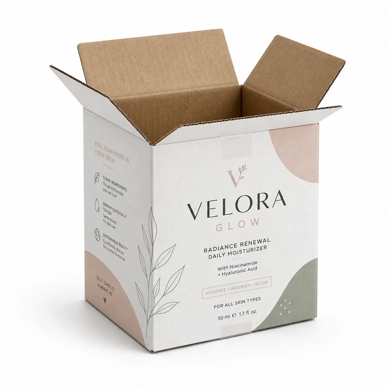 Top view of 4.75x4.75x4 inch custom printed carton box with adhesive tape seam