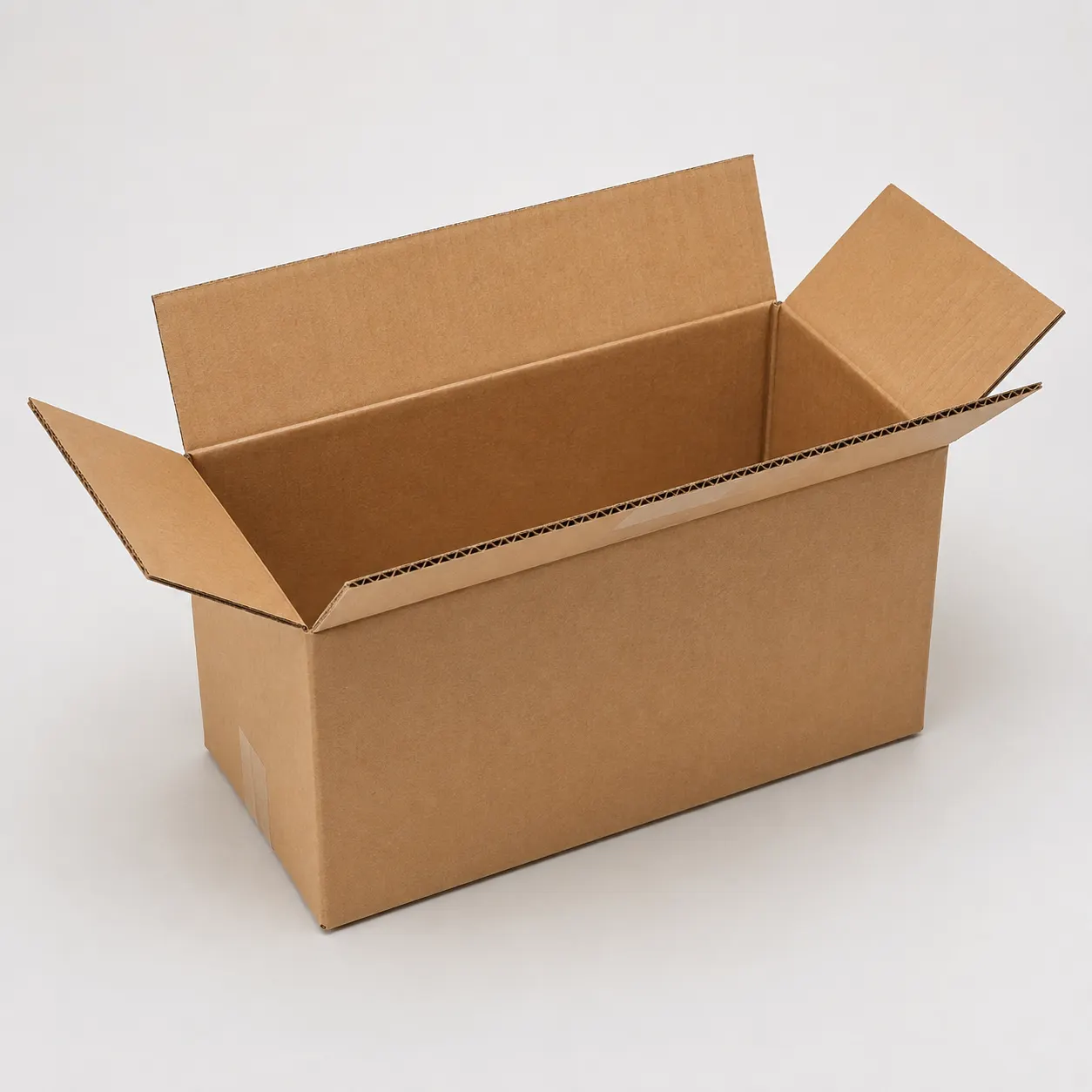 Top view of 5.75x13.5x8.75 inch brown carton box with adhesive tape seam