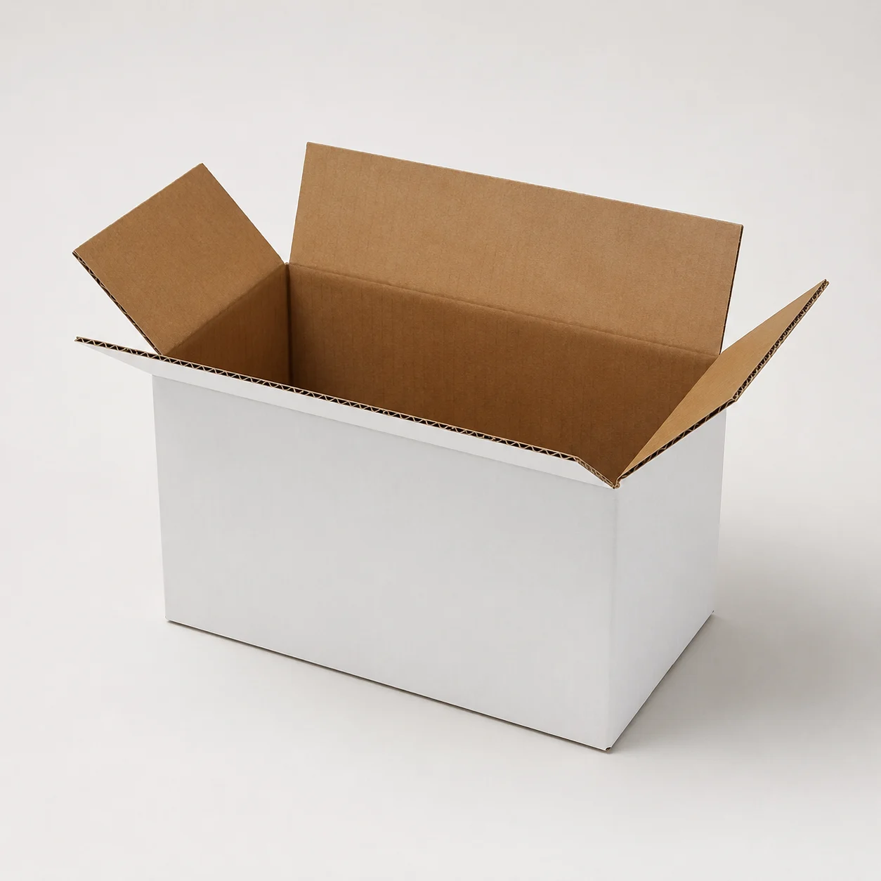 Side view of 5.75x13.5x8.75 inch white corrugated shipping carton