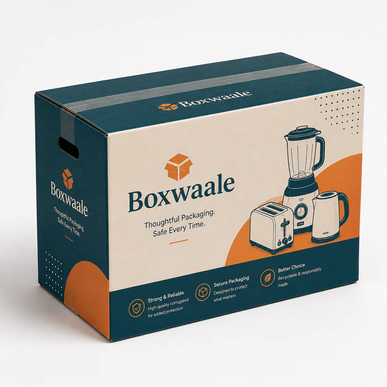 Side view of 5.75x13.5x8.75 inch custom printed corrugated shipping carton