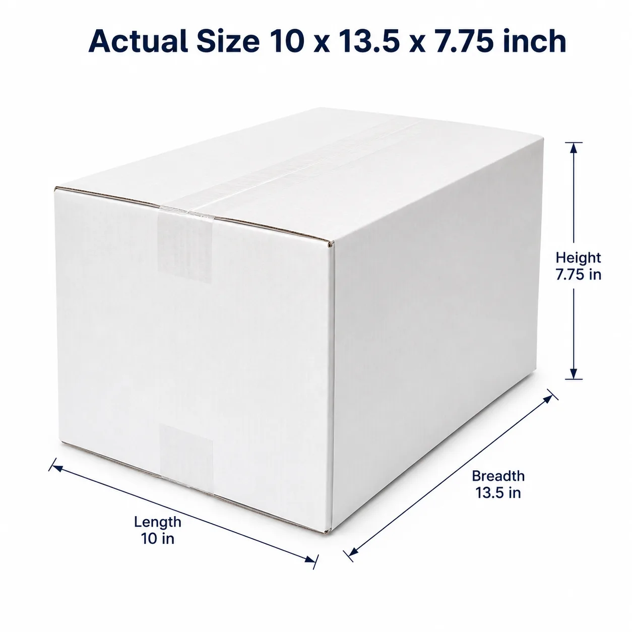 10x13.5x7.75 inch white taped corrugated carton box with actual size dimensions by Boxwaale.in