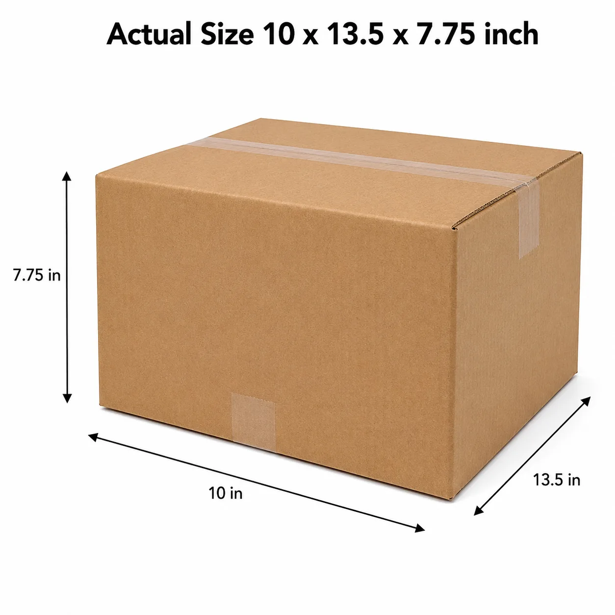 10x13.5x7.75 inch brown taped corrugated carton box with actual size dimensions by Boxwaale.in