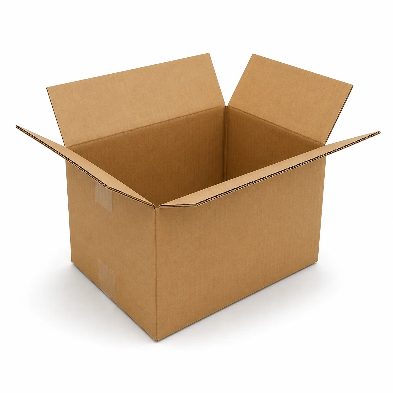 Top view of 10x13.5x7.75 inch brown carton box with adhesive tape seam