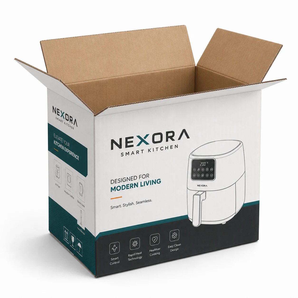 Top view of 10x13.5x7.75 inch custom printed carton box with adhesive tape seam