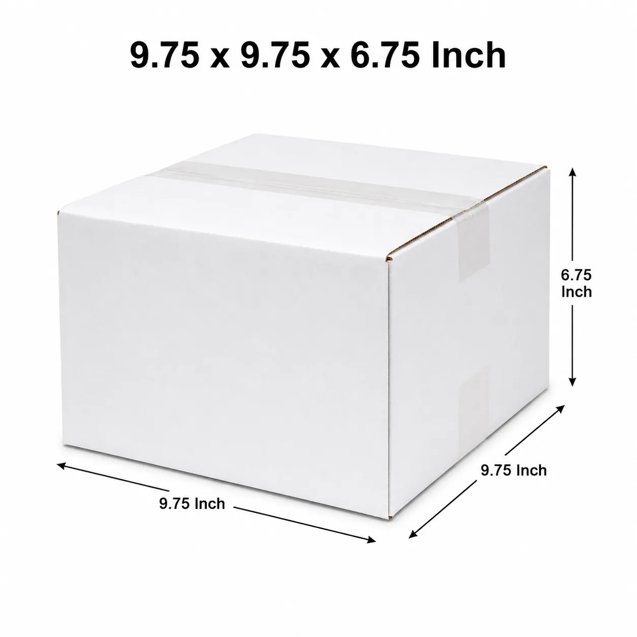 9.75x9.75x6.75 inch white taped corrugated carton box with actual size dimensions by Boxwaale.in