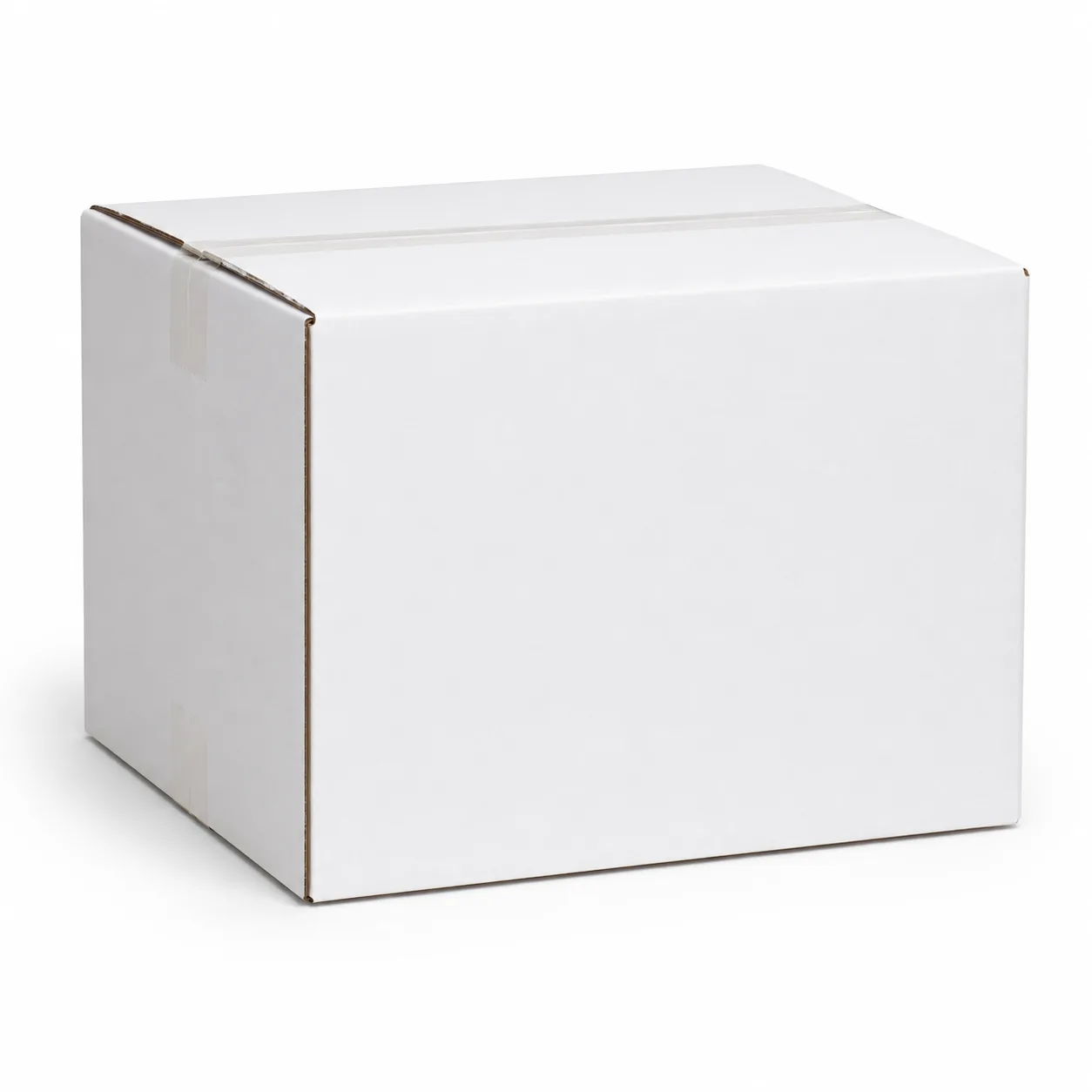 Side view of 9.75x9.75x6.75 inch white corrugated shipping carton