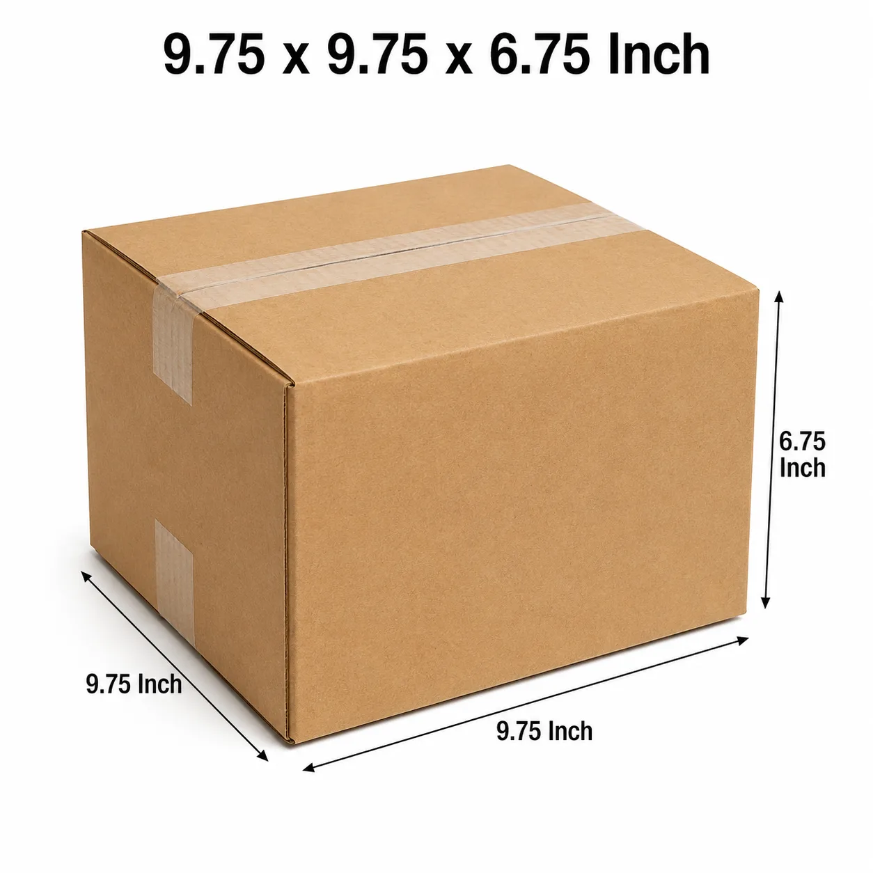 9.75x9.75x6.75 inch brown taped corrugated carton box with actual size dimensions by Boxwaale.in