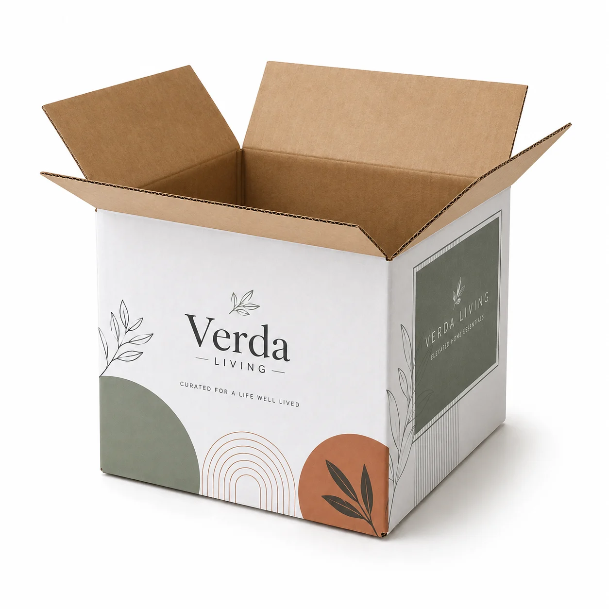 Top view of 9.75x9.75x6.75 inch custom printed carton box with adhesive tape seam