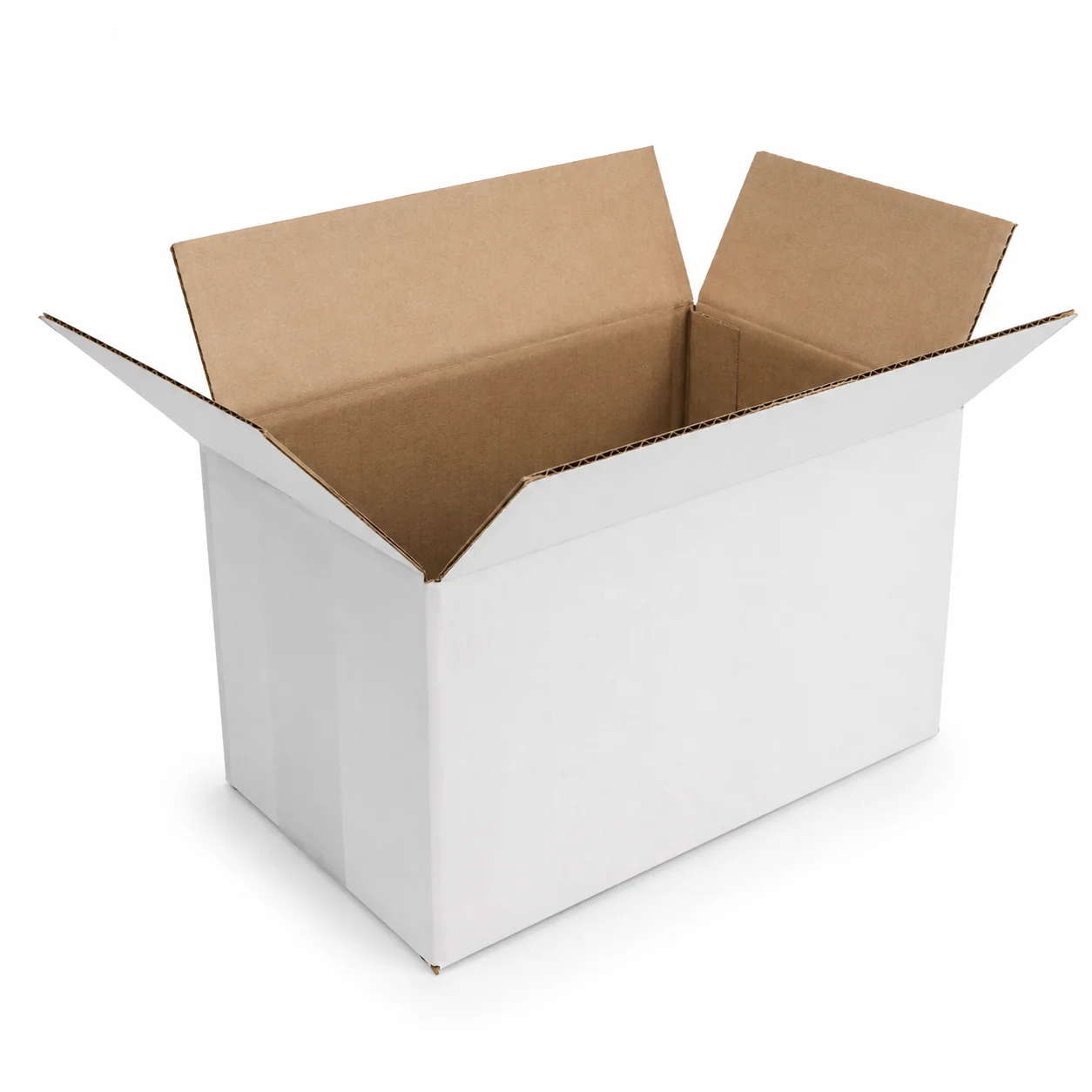 Top view of 7x11.5x6 inch white carton box with adhesive tape seam