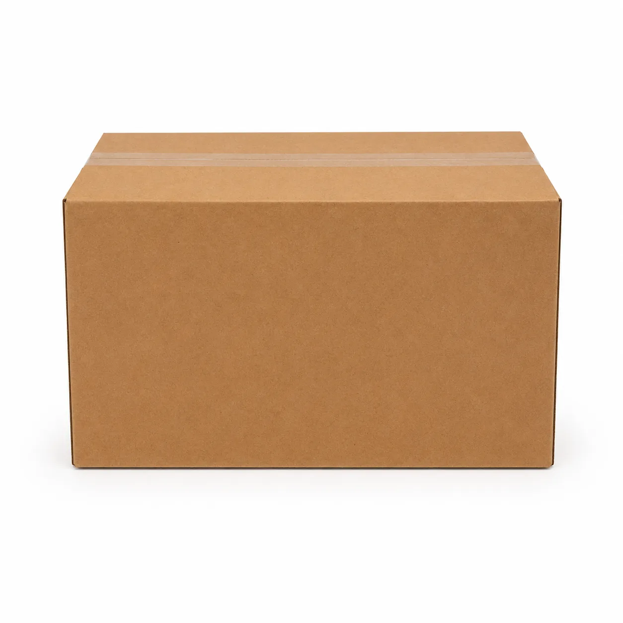 Front angle view of 7x11.5x6 inch brown taped corrugated carton box