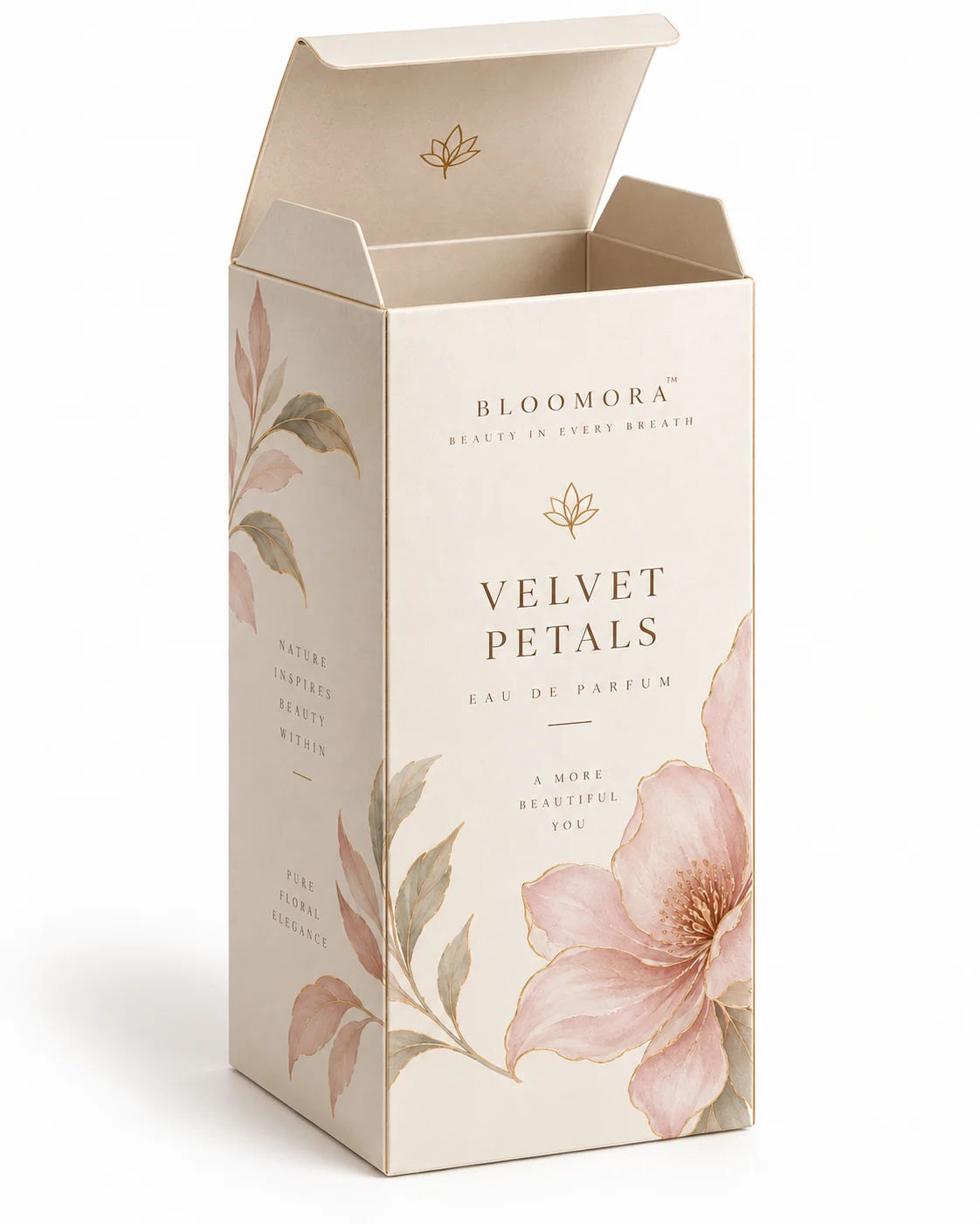 Front Angle of custom printed perfume sheet box by Boxwaale