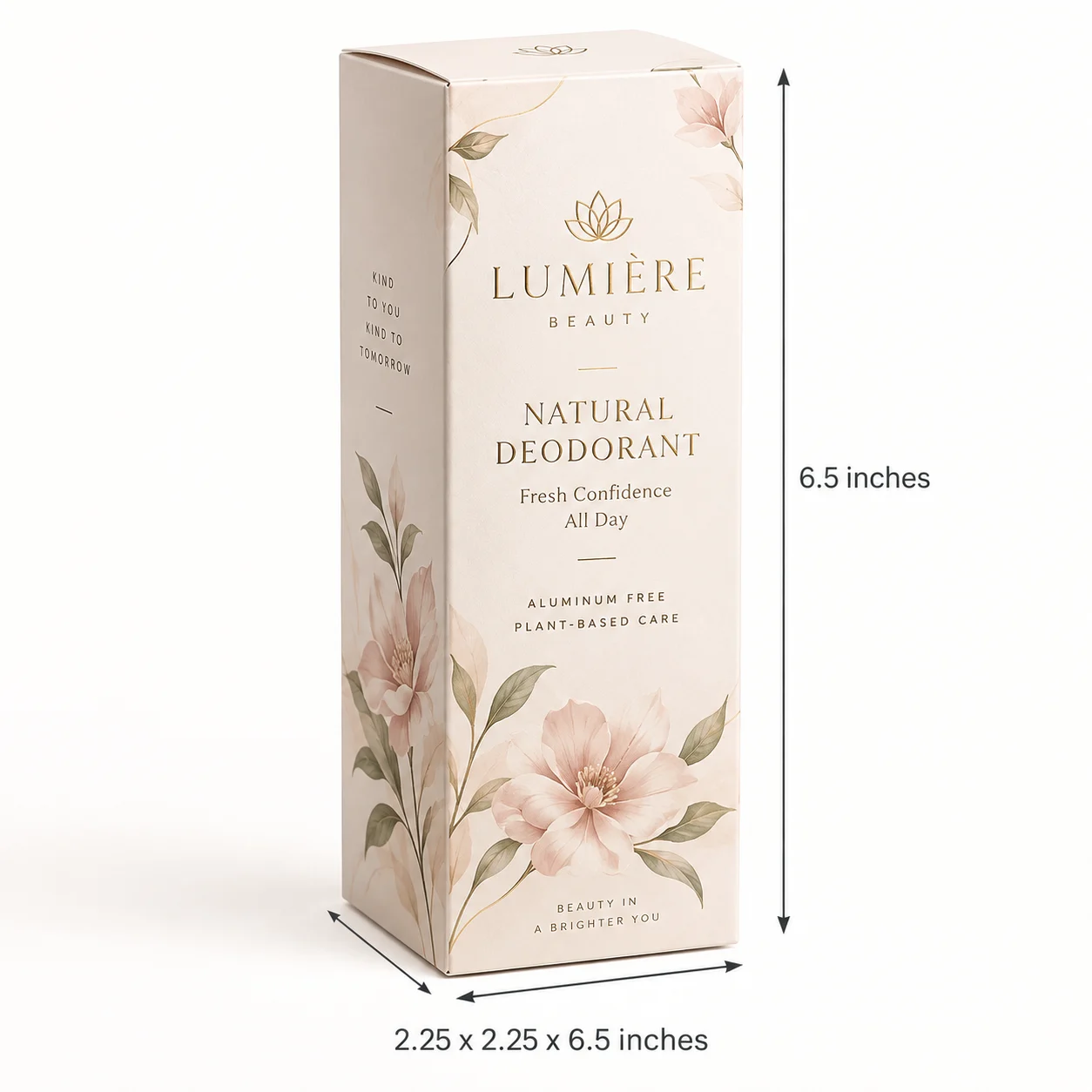 2.25x2.25x6.5 inch custom printed deodorant sheet box with actual size dimensions by Boxwaale.in