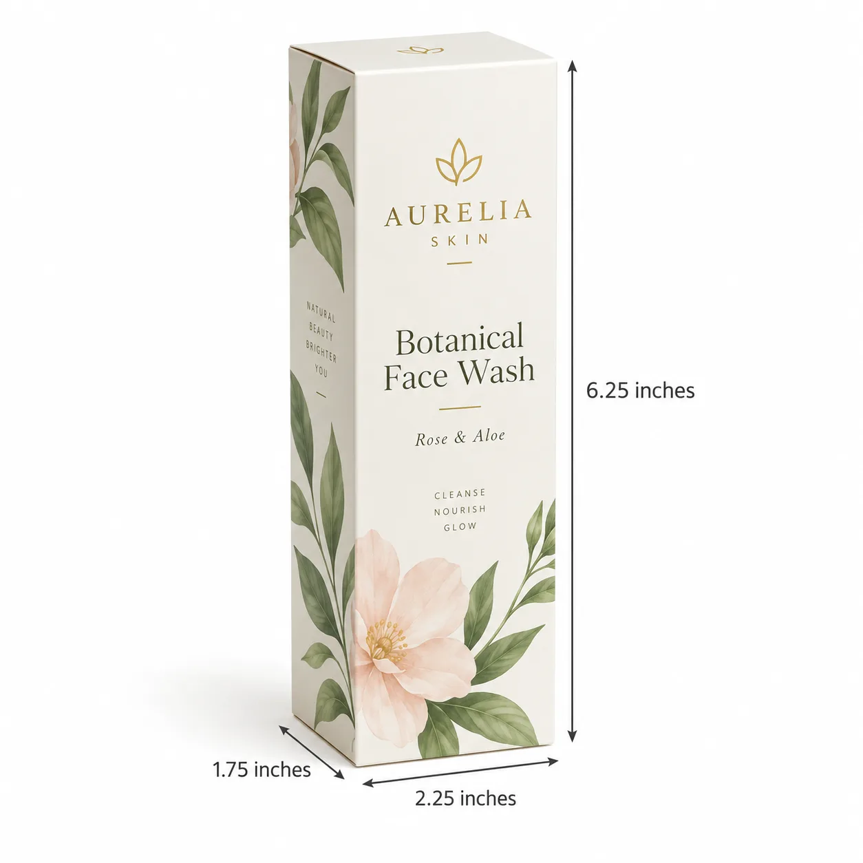 2.25x1.75x6.25 inch custom printed face wash sheet box with actual size dimensions by Boxwaale.in