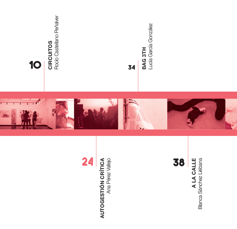 Detalle de las páginas interiores del fanzine colgando de un archivador.