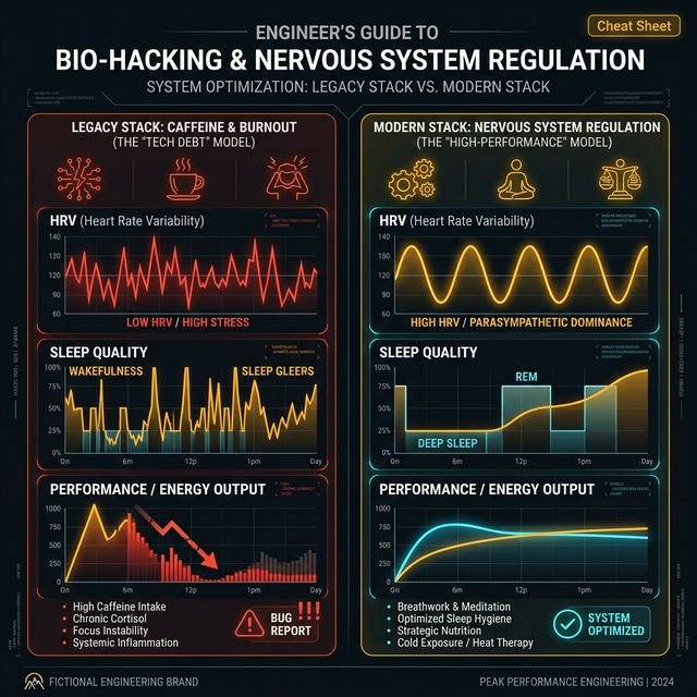 Technical Cheat Sheet showing Sympathetic Burnout vs Parasympathetic Flow State