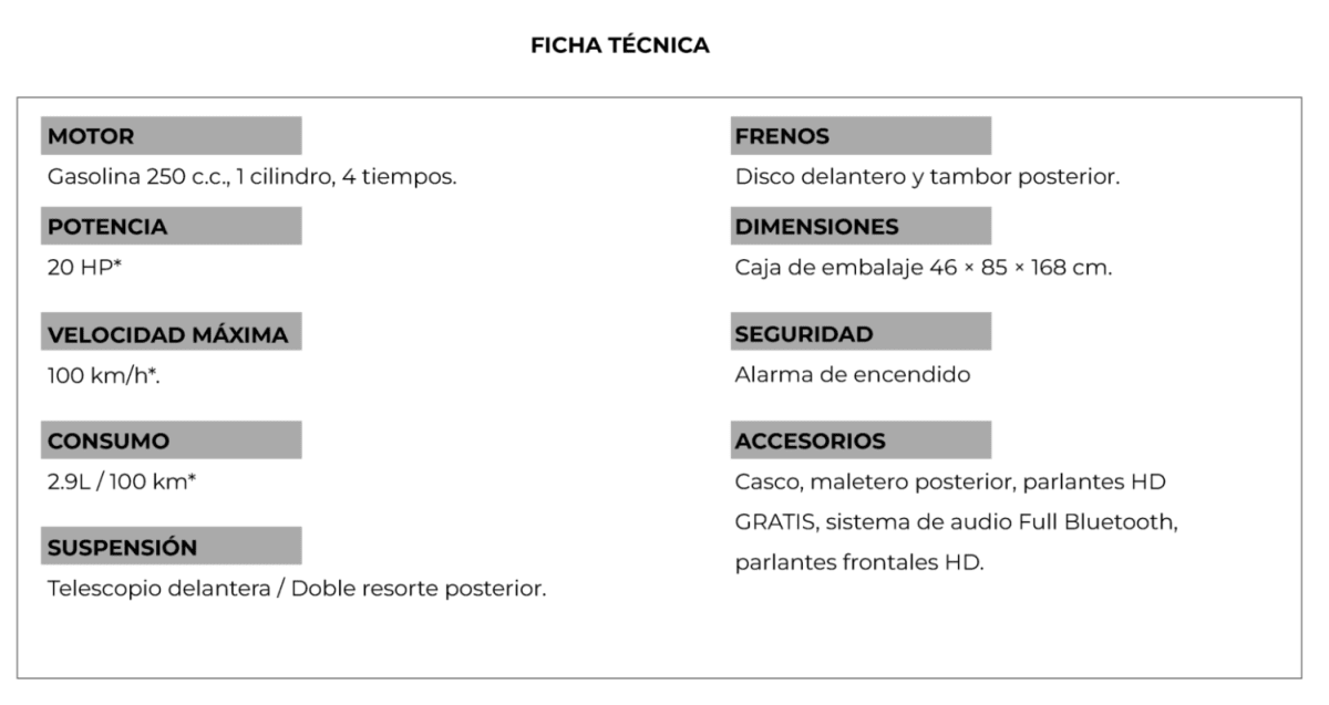 MOTO CAIMAN SPORT GASOLINA 250CC