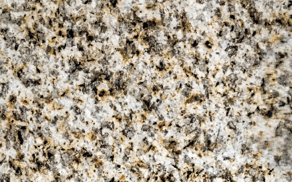 Amarelo Real granite — polished slab surface showing Grey coloring. Origin: Brazil. Hardness: 6 Mohs. Acid sensitivity: none.