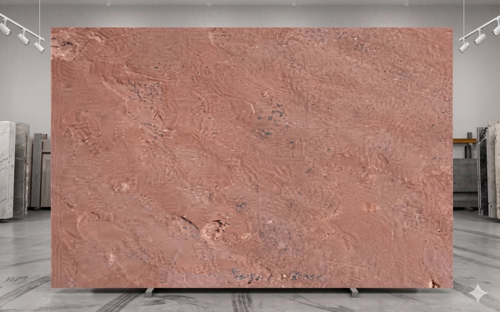 Arizona Red Sandstone sandstone — polished slab surface showing Tan/Beige coloring. Origin: USA (Arizona). Hardness: 6 Mohs. Acid sensitivity: medium.