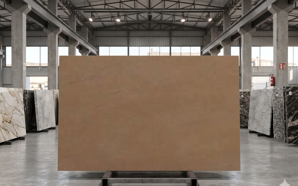 Autumn Brown Sandstone sandstone — polished slab surface showing Tan/Beige coloring. Origin: India. Hardness: 6 Mohs. Acid sensitivity: none.