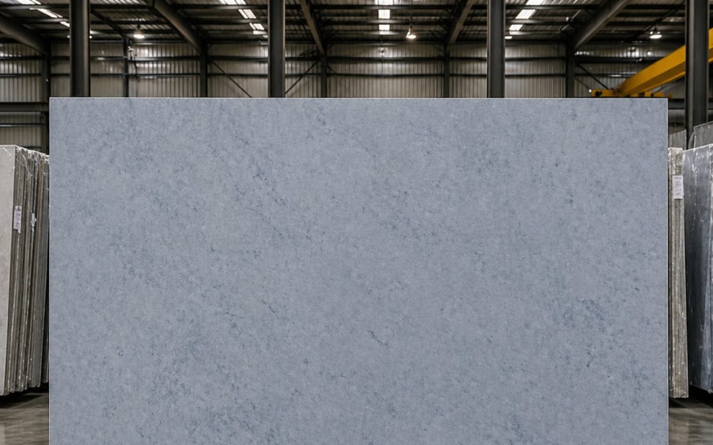 Bateig Azul marble — polished slab surface showing Blue coloring. Origin: Spain (Alicante). Hardness: 3 Mohs. Acid sensitivity: high.