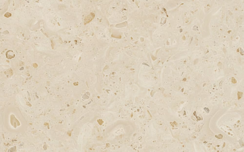 Moleanos Fine limestone — polished slab surface showing Cream coloring. Origin: Portugal. Hardness: 3 Mohs. Acid sensitivity: high.