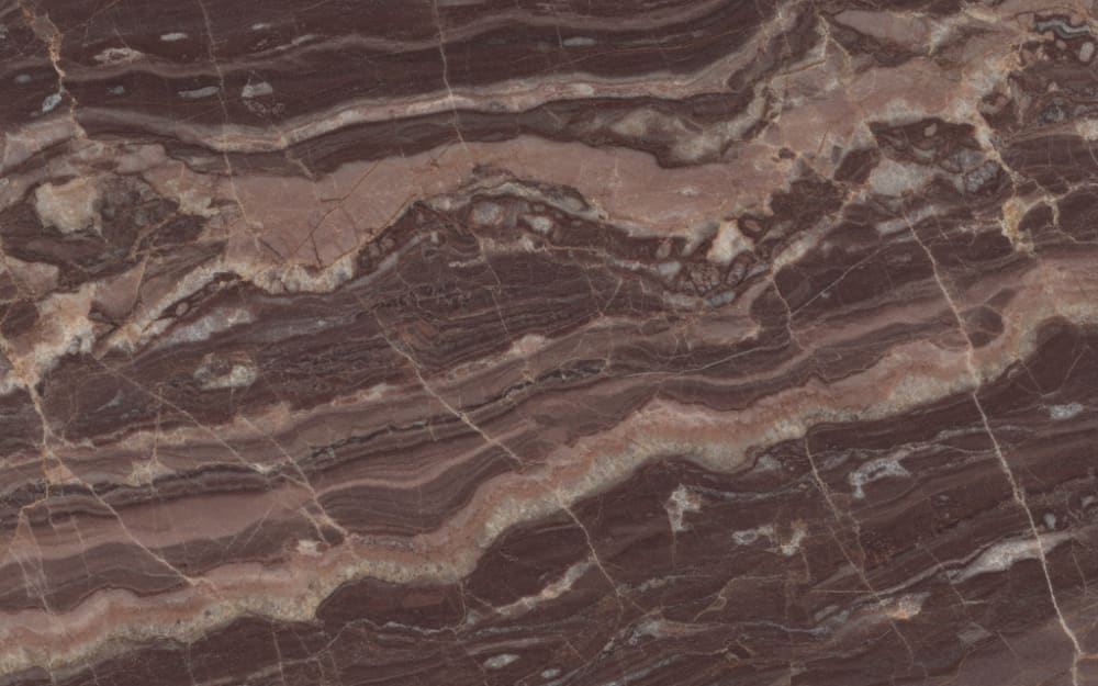 Rosa Zarci marble — polished slab surface showing Red/Pink coloring. Origin: Spain. Hardness: 3 Mohs. Acid sensitivity: high.