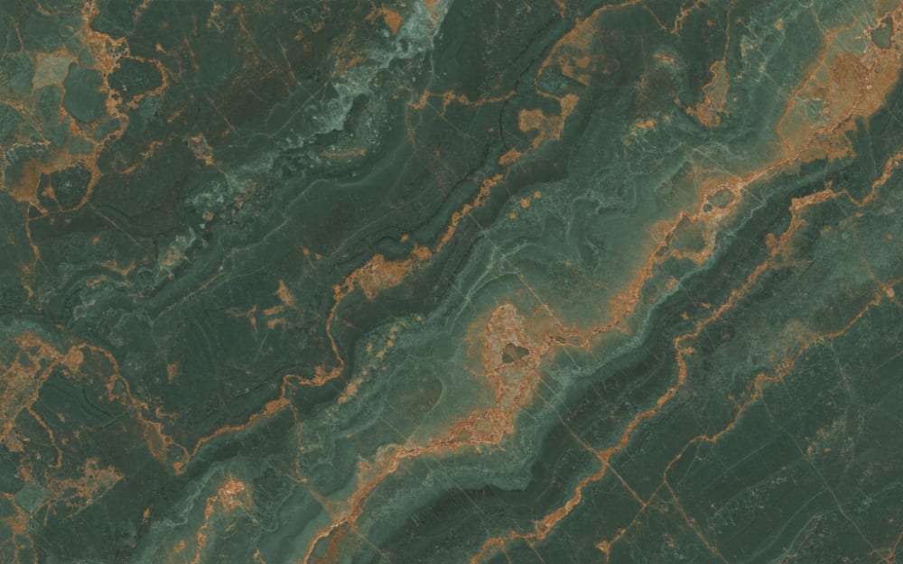 Rustic Travertine travertine — polished slab surface showing Green coloring. Origin: Turkey. Hardness: 4 Mohs. Acid sensitivity: high.