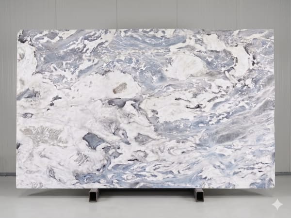 Arabescato Carrara marble polished slab surface texture — White tones, quarried from Italy (Carrara)