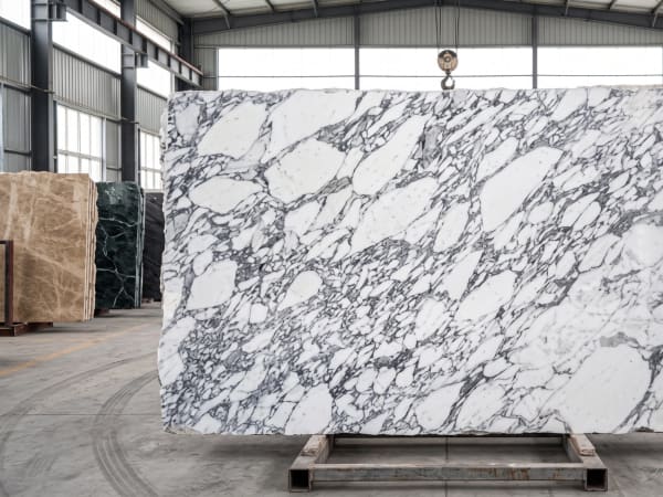 Arabescato Corchia marble polished slab surface texture — White tones, quarried from Italy (Carrara)