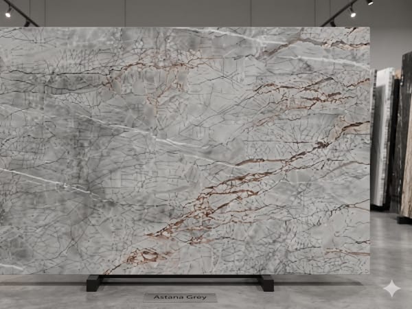 Astrana Grey marble polished slab surface texture — Grey tones, quarried from Turkey